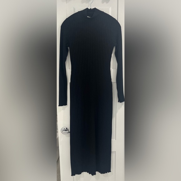 Banana Republic Black Long Sleeve Wide Ribbed Turtleneck Maxi Dress, NWT - Picture 1 of 6